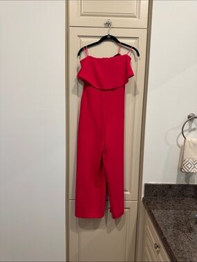 Zara Bright Pink Ruffle Off-Shoulder Jumpsuit